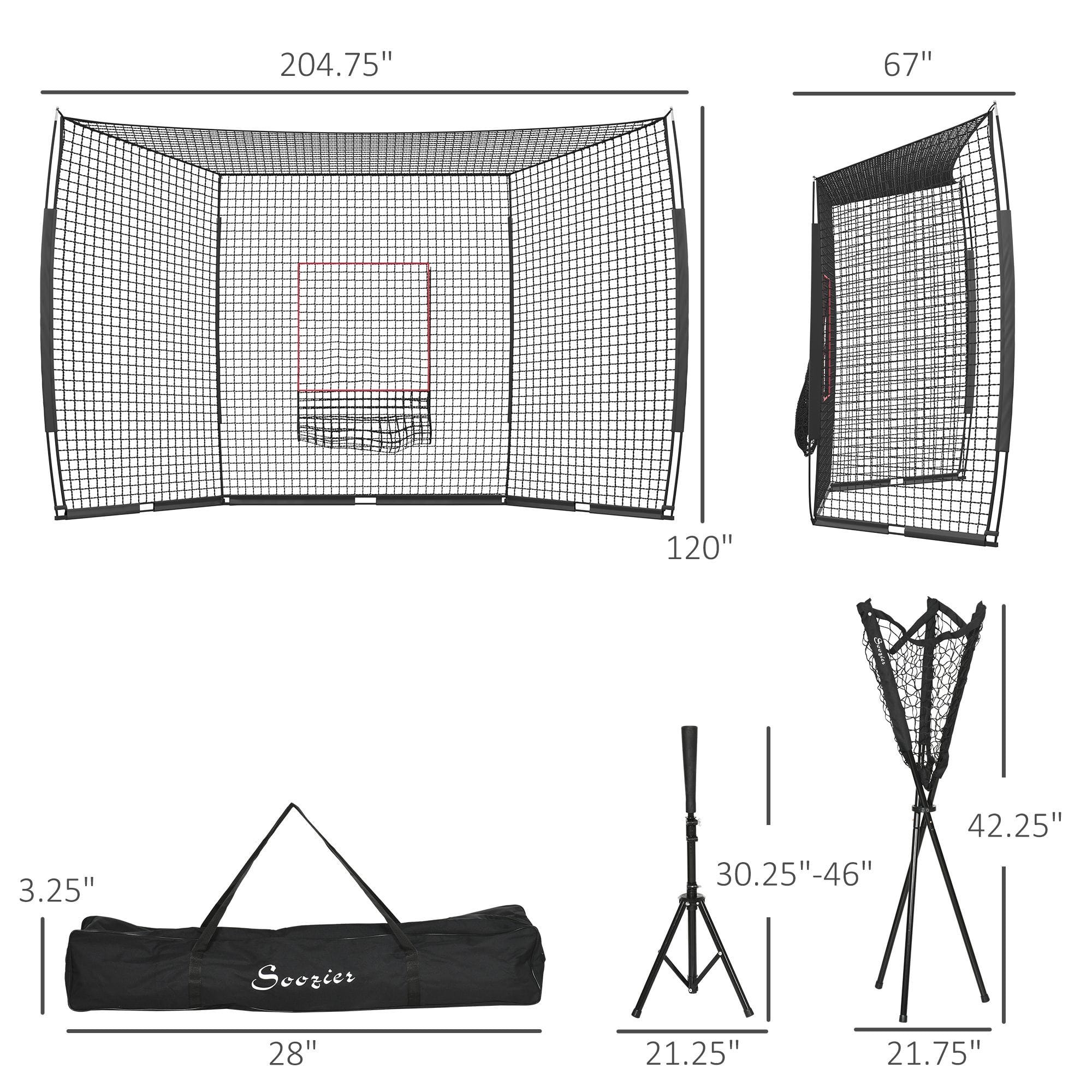 Soozier 17' x 5.5' Baseball Net with Strike Zone, Tee, Caddy, and Carry Bag for Pitching and Hitting, Portable Extra Large Softball and Baseball Training Equipment - Image 7