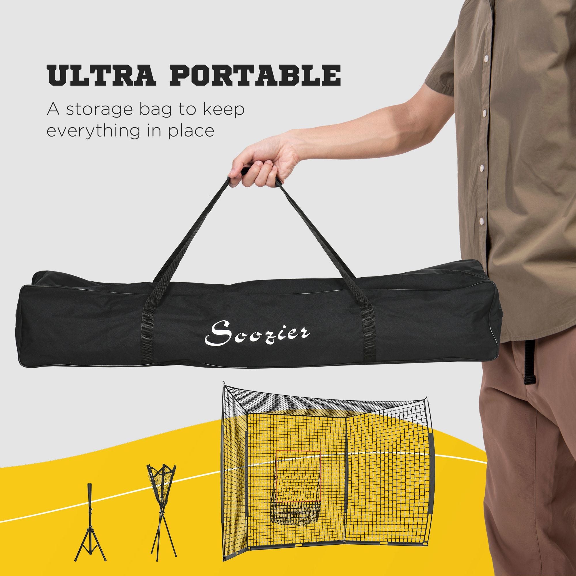 Soozier 17' x 5.5' Baseball Net with Strike Zone, Tee, Caddy, and Carry Bag for Pitching and Hitting, Portable Extra Large Softball and Baseball Training Equipment - Image 3