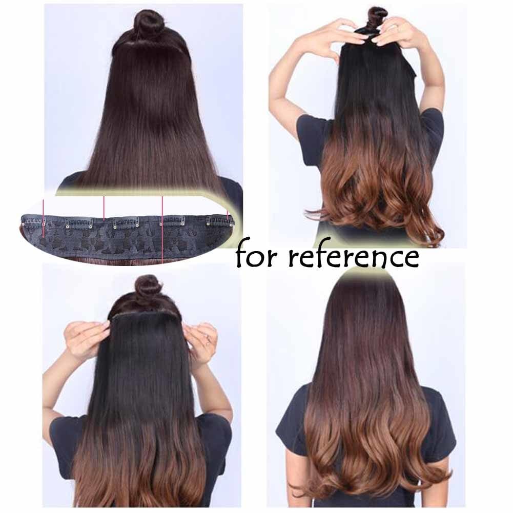 One-piece Gradient Clip-on Hair Extensions Hairpieces 5 Clips 20" - Thin Rattan - Image 2