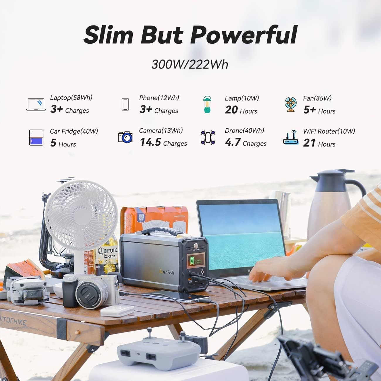 300W Solar Generator, FlashFish 60000mAh Portable Power Station Camping Potable Generator, CPAP Battery Recharged by Solar Panel/Wall Outlet/Car, 110V AC Out/DC 12V /QC USB Ports for CPAP Camp Travel - Image 9