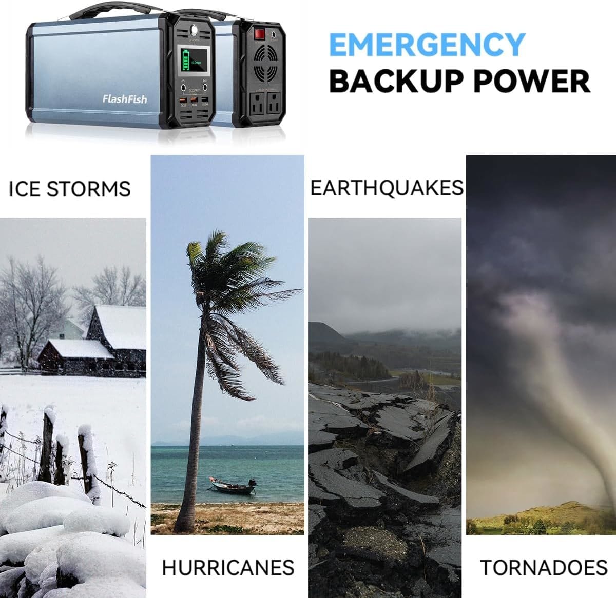 300W Solar Generator, FlashFish 60000mAh Portable Power Station Camping Potable Generator, CPAP Battery Recharged by Solar Panel/Wall Outlet/Car, 110V AC Out/DC 12V /QC USB Ports for CPAP Camp Travel - Image 6