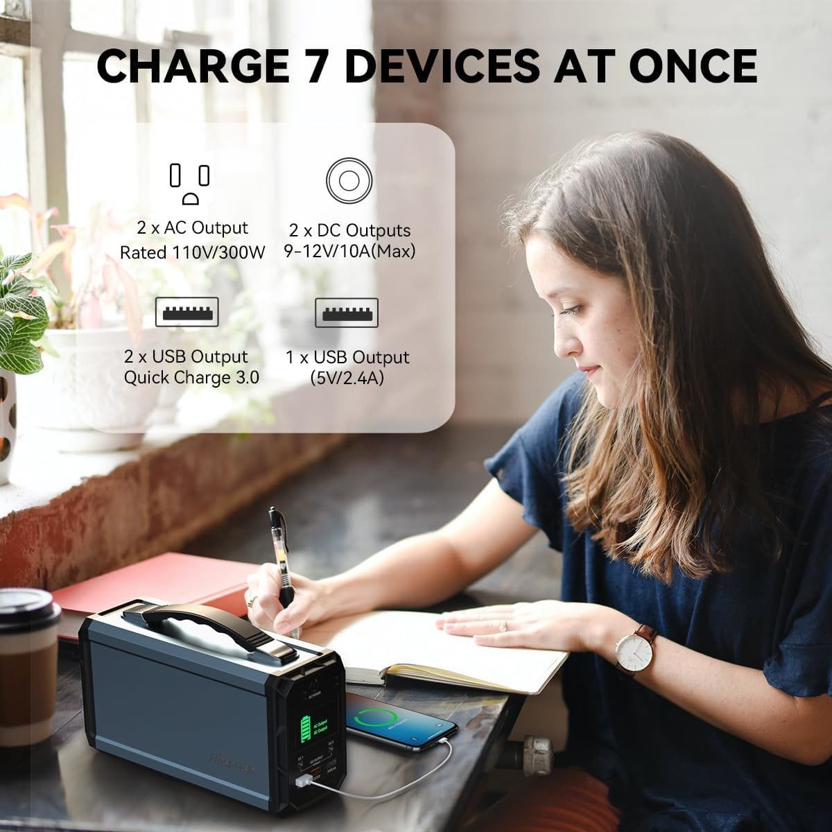 300W Solar Generator, FlashFish 60000mAh Portable Power Station Camping Potable Generator, CPAP Battery Recharged by Solar Panel/Wall Outlet/Car, 110V AC Out/DC 12V /QC USB Ports for CPAP Camp Travel - Image 2