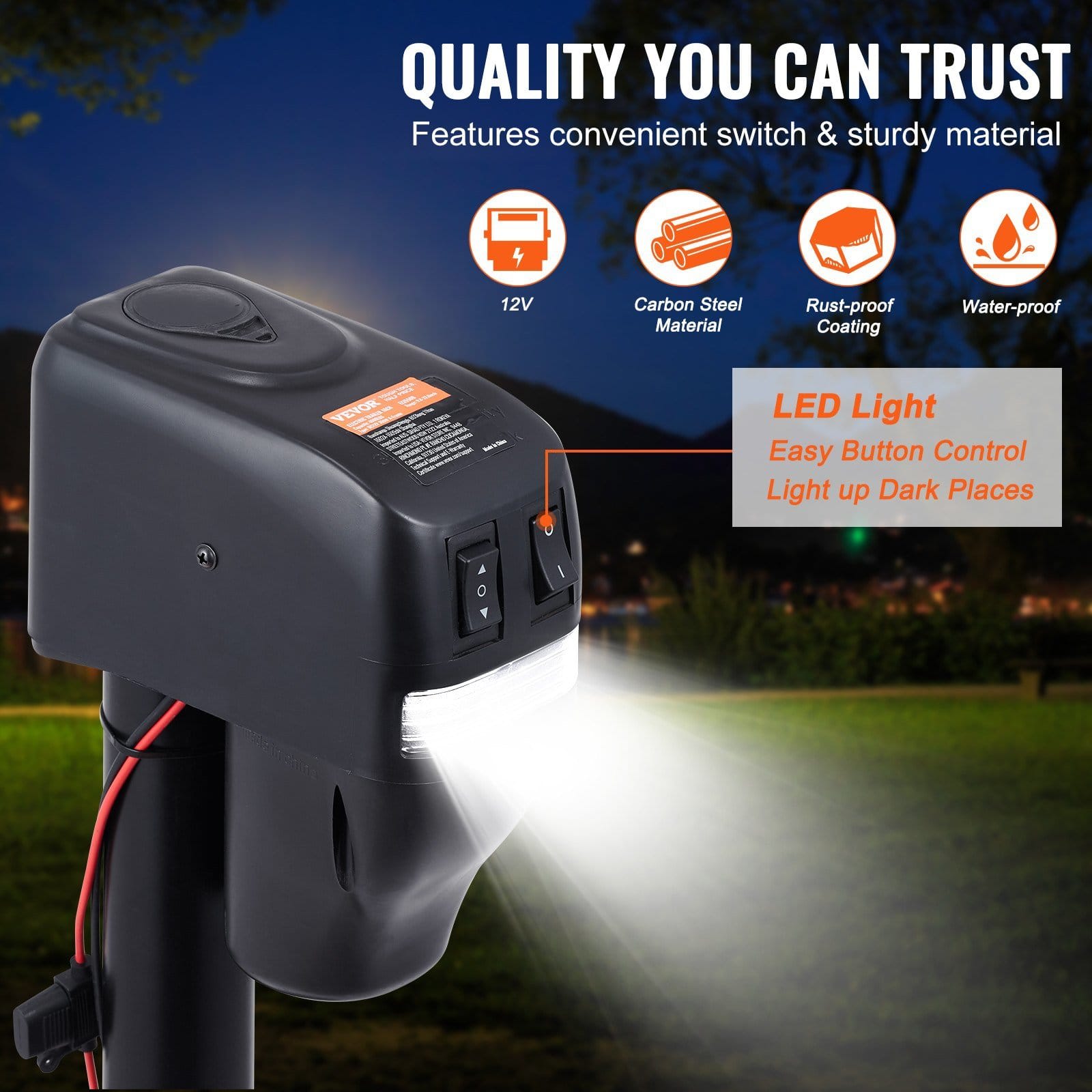 VEVOR Electric Trailer Jack, Power Tongue Jack Weight Capacity 4000 lbs, 9.84"-33.85" Electric Tongue Jack with Waterproof Cover for Lifting RV Trailer, Horse Trailer, Utility Trailer, Yacht Trailer - Image 3