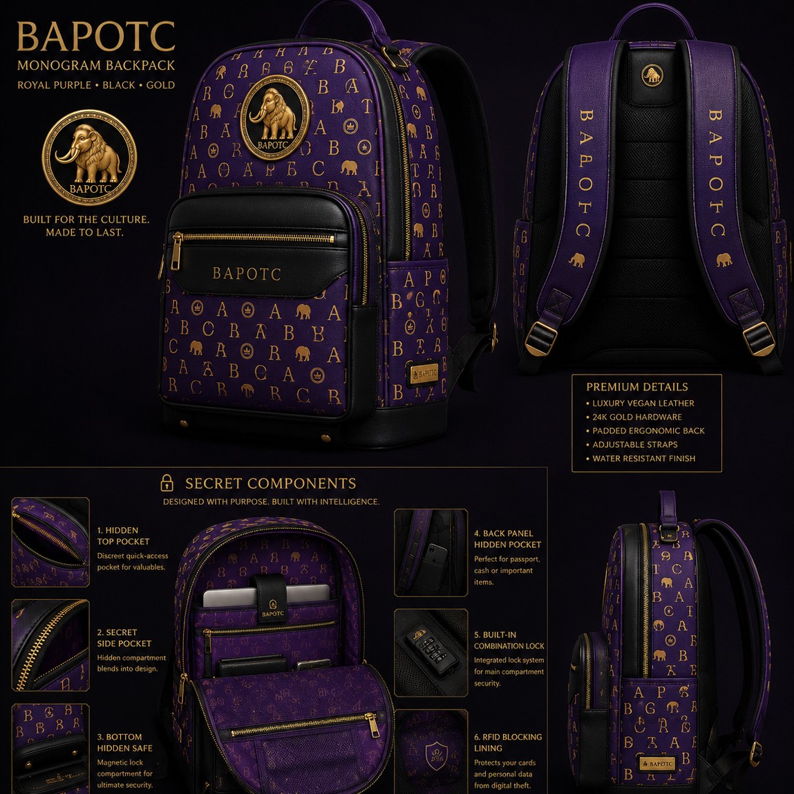 BAPOTC Royal Monogram Luxury Back Pack