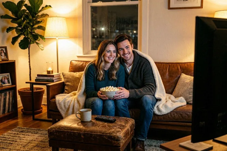 couple watching movie together bonding quality time relationship