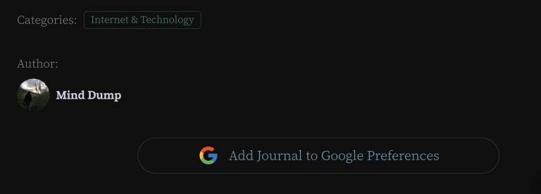 Screenshot by Mind Dump Journal showing the Google Sources option below the blog post author information