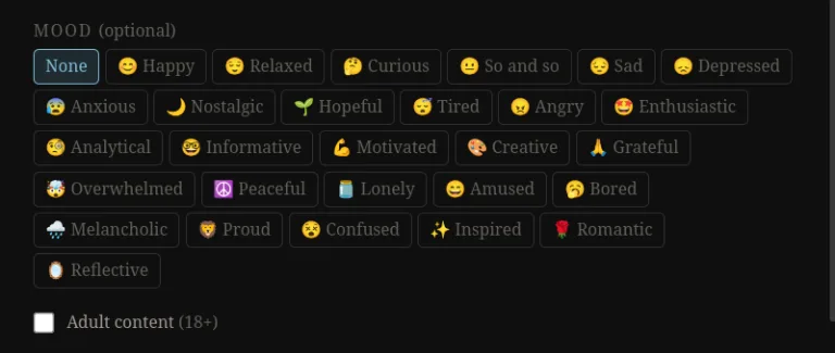 Screenshot of new mood collection