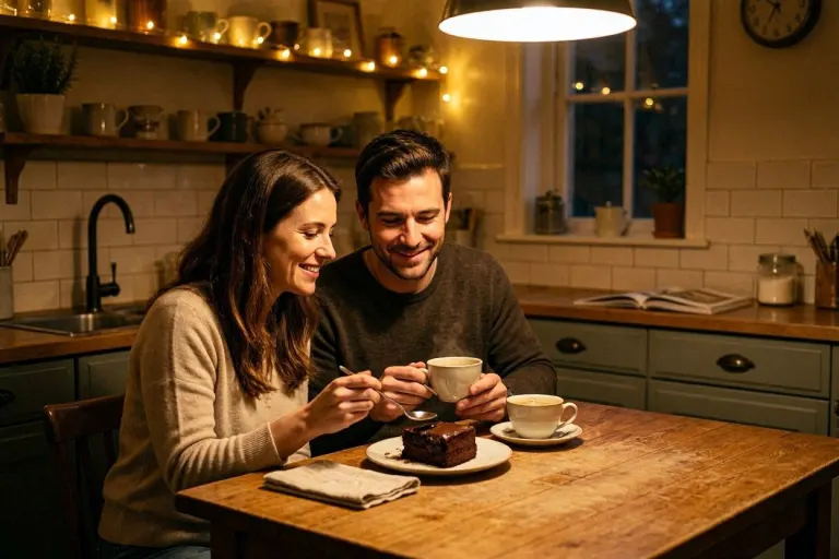 couple sharing dessert at night romantic moment reconnecting relationship