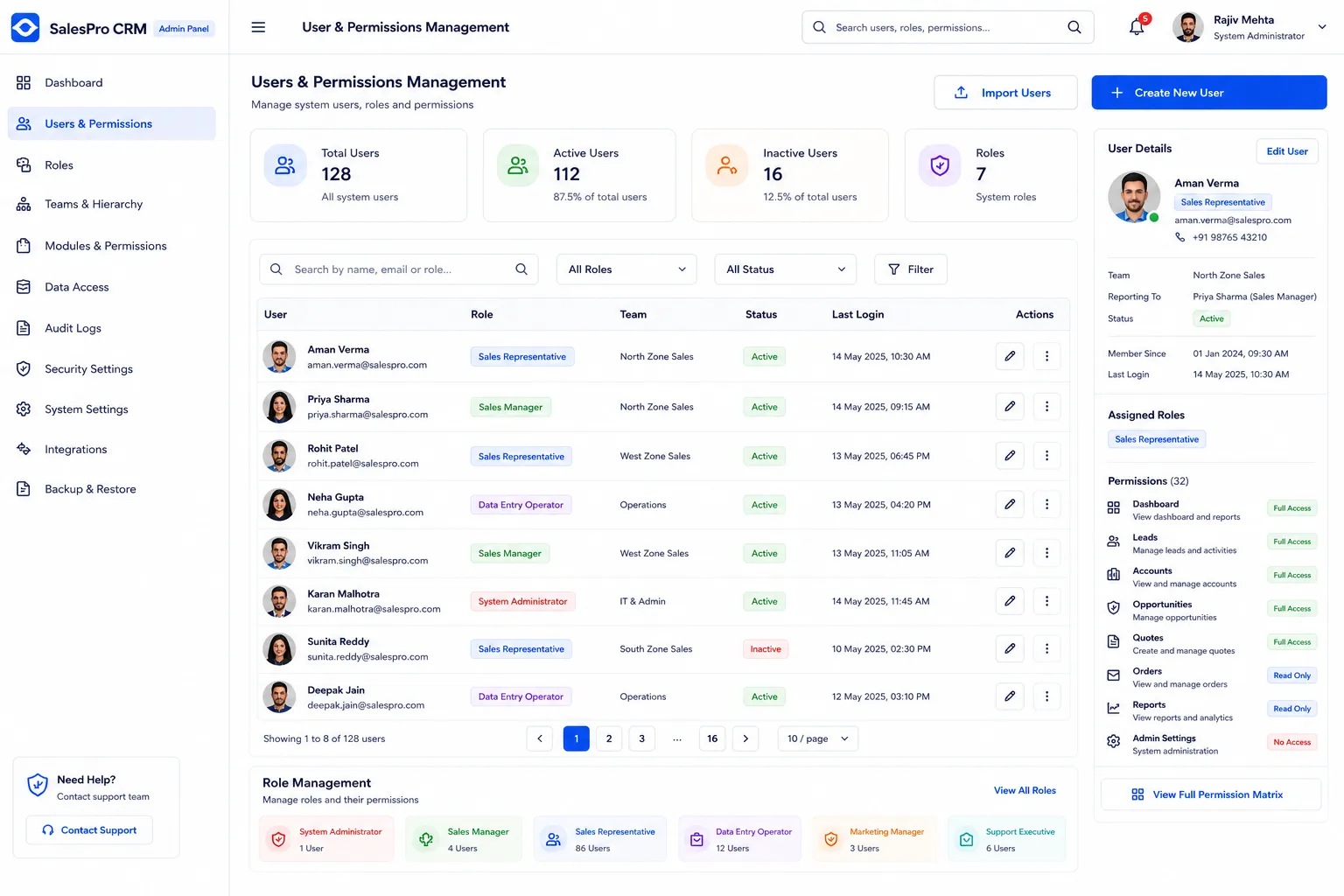 Admin Panel - User & Permissions Management