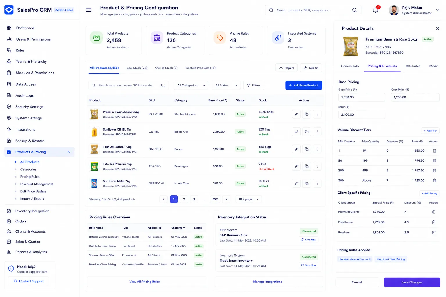 Admin Panel - Product & Pricing Configuration