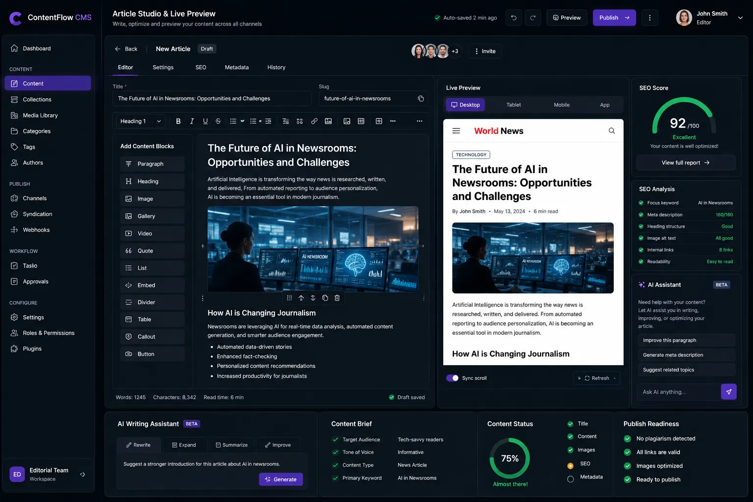 Frontend User Panel - Article Studio & Live Preview