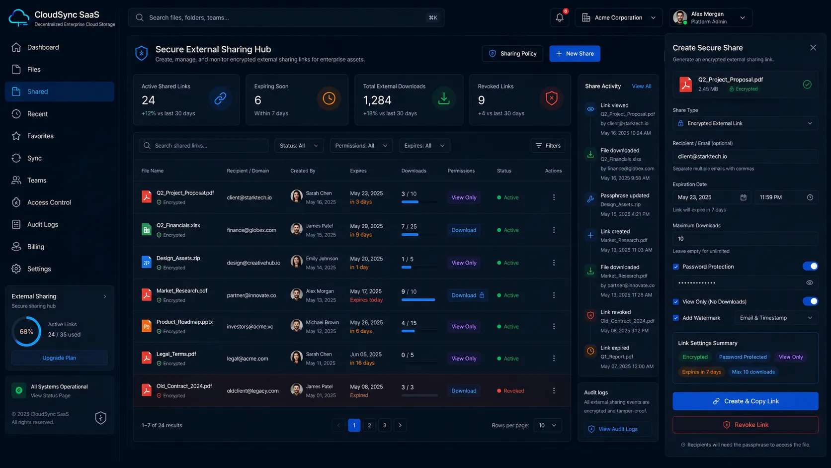 Frontend User Panel - Secure External Sharing Hub