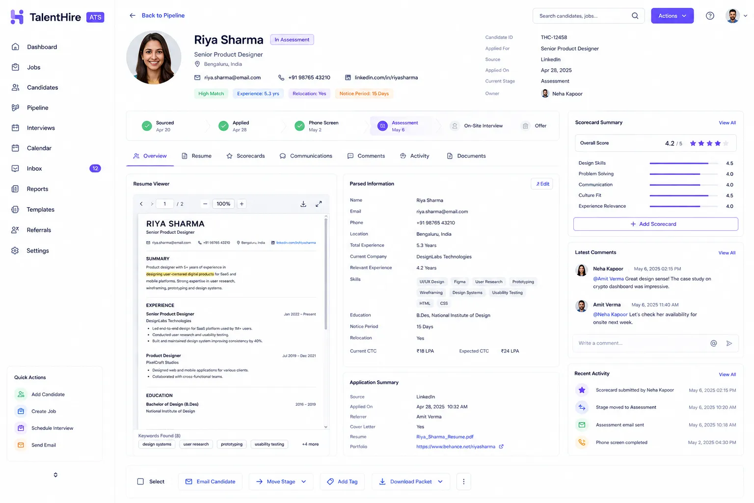 Frontend User Panel - Candidate Profile & Evaluation View
