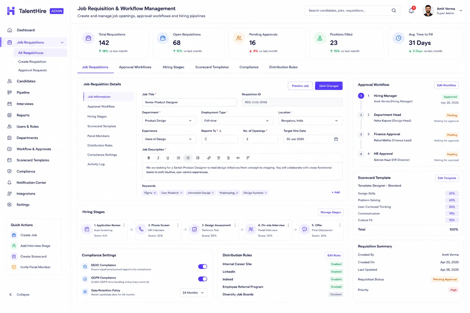 Admin Panel - Job Requisition & Workflow Management