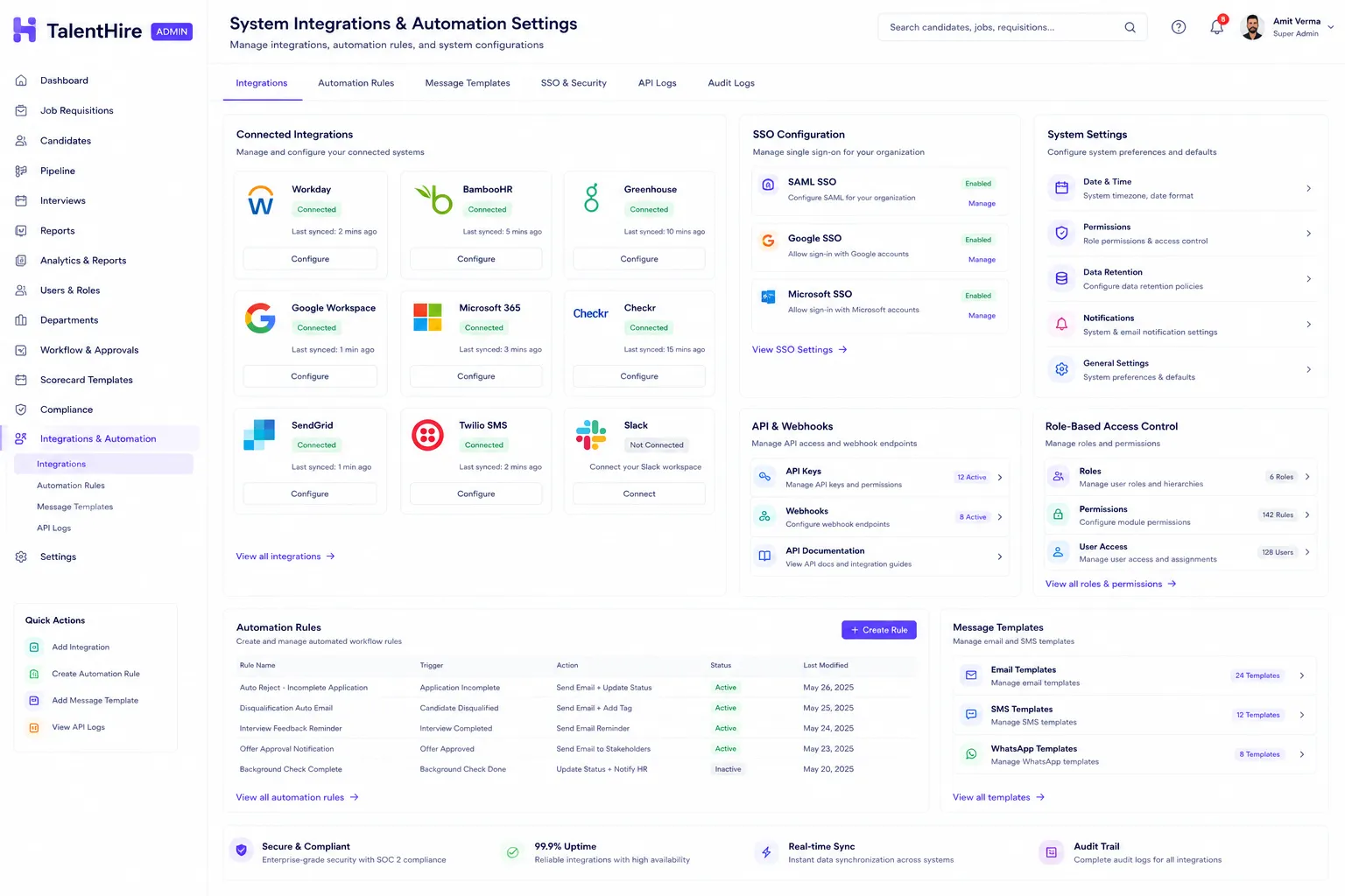 Admin Panel - System Integrations & Automation Settings