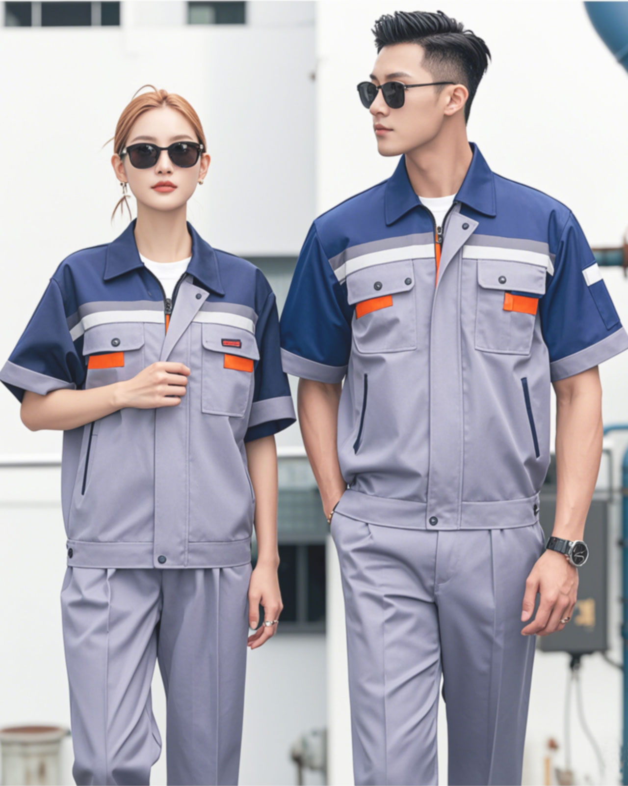夏季短袖拼色工作服套装