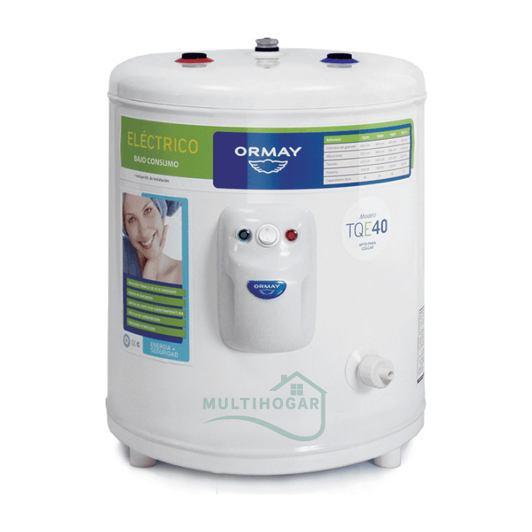 Disfrutá de agua caliente cuando lo necesites con el Termotanque Eléctrico Ormay TQE40 de 40 litros, ideal para hogares pequeños o espacios reducidos. Su diseño compacto y conexión dual (superior e inferior) te permite instalarlo fácilmente y colgarlo para optimizar espacio.

🔹 Características destacadas:
✔ Carga dual: Conexión flexible de agua (superior/inferior) para adaptarse a tu instalación
✔ Seguridad garantizada: Válvula de seguridad incluida para mayor protección
✔ Eficiente: Potencia de 1.5 kW (220V) para calentamiento rápido
✔ Práctico: Incluye soporte para instalación sencilla y ahorro de espacio
✔ Duradero: Materiales resistentes y diseño funcional

📏 Especificaciones técnicas:
• Capacidad: 40 litros
• Voltaje: 220V
• Potencia: 1.5 kW
• Tipo: Eléctrico con encendido automático

💡 Perfecto para:

Baños pequeños

Cocinas

Lavaderos

Espacios donde necesitás agua caliente rápida y eficiente

¡Sumá comodidad y practicidad a tu hogar con el Termotanque Ormay TQE40! 🚿💧