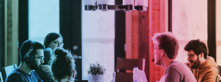 A photo of a team working together