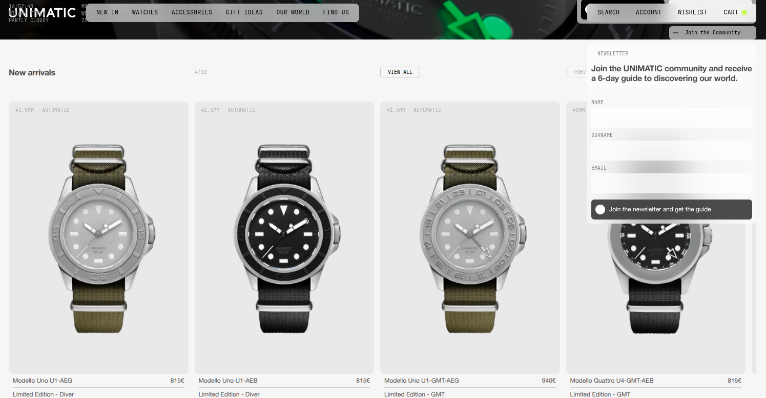 UNIMATIC WATCHES website preview