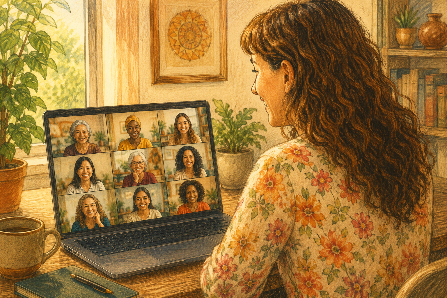 A woman sitting thoughtfully at a workplace table, hands resting, representing the mental load women carry, employee wellbeing and inclusive workplace culture.