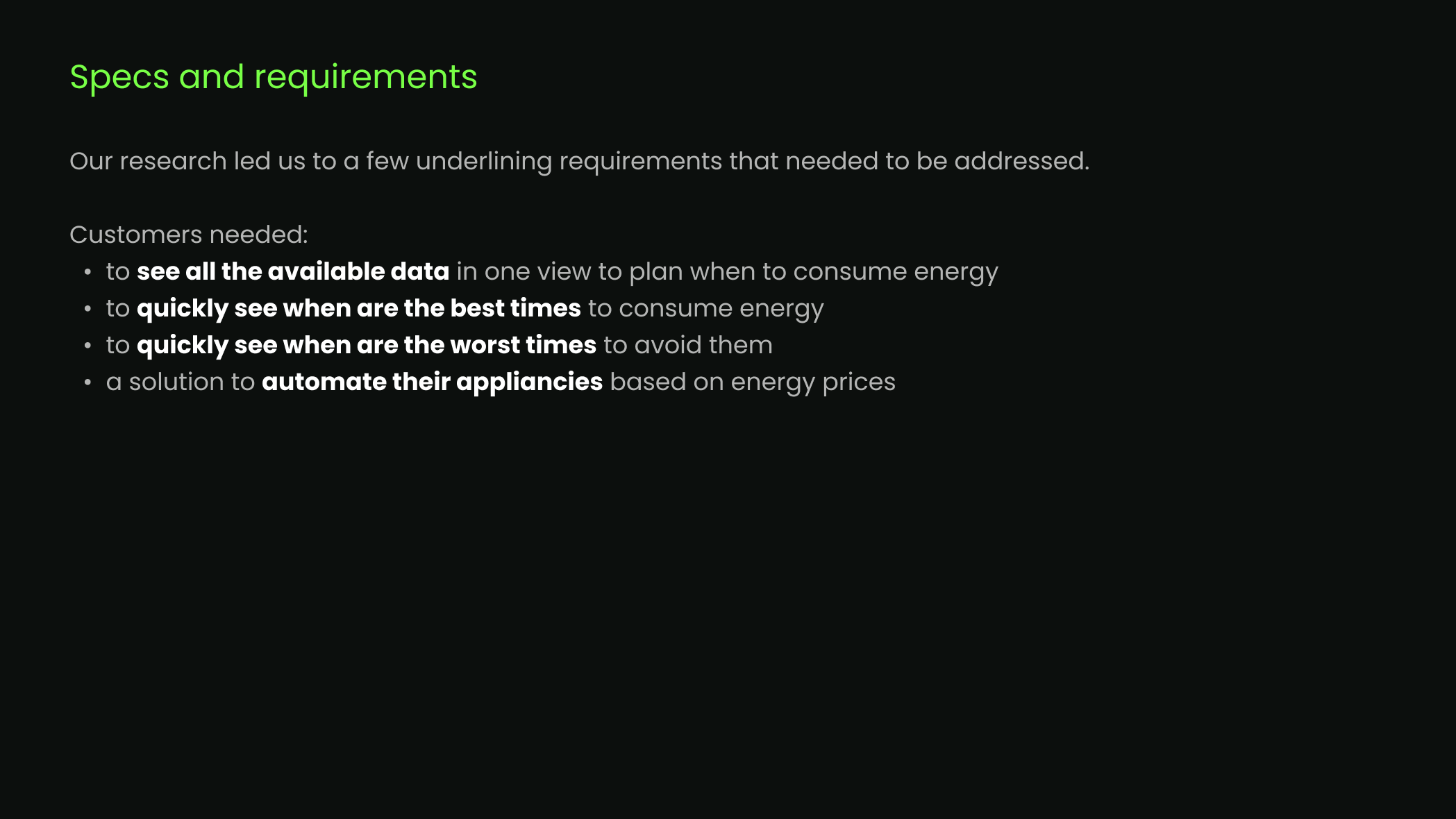 Product requirements and interaction specifications for the charging planner