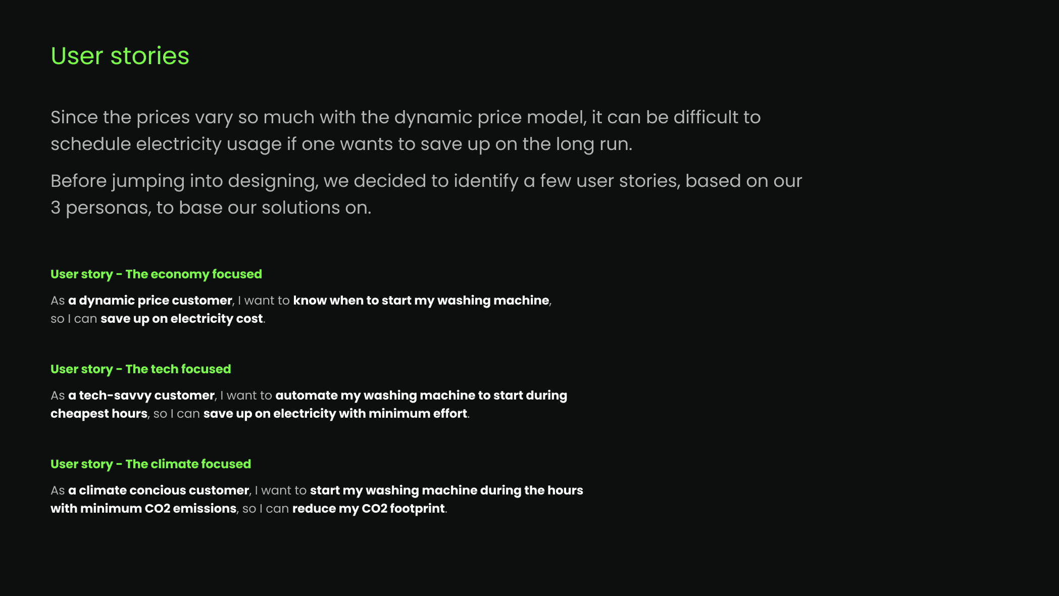 User stories for planning EV charging around changing hourly prices