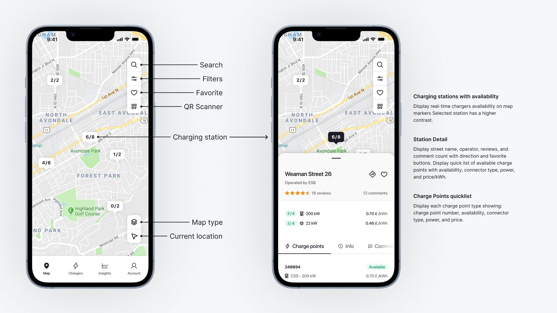 Charging-station details redesigned around the driver’s decision criteria