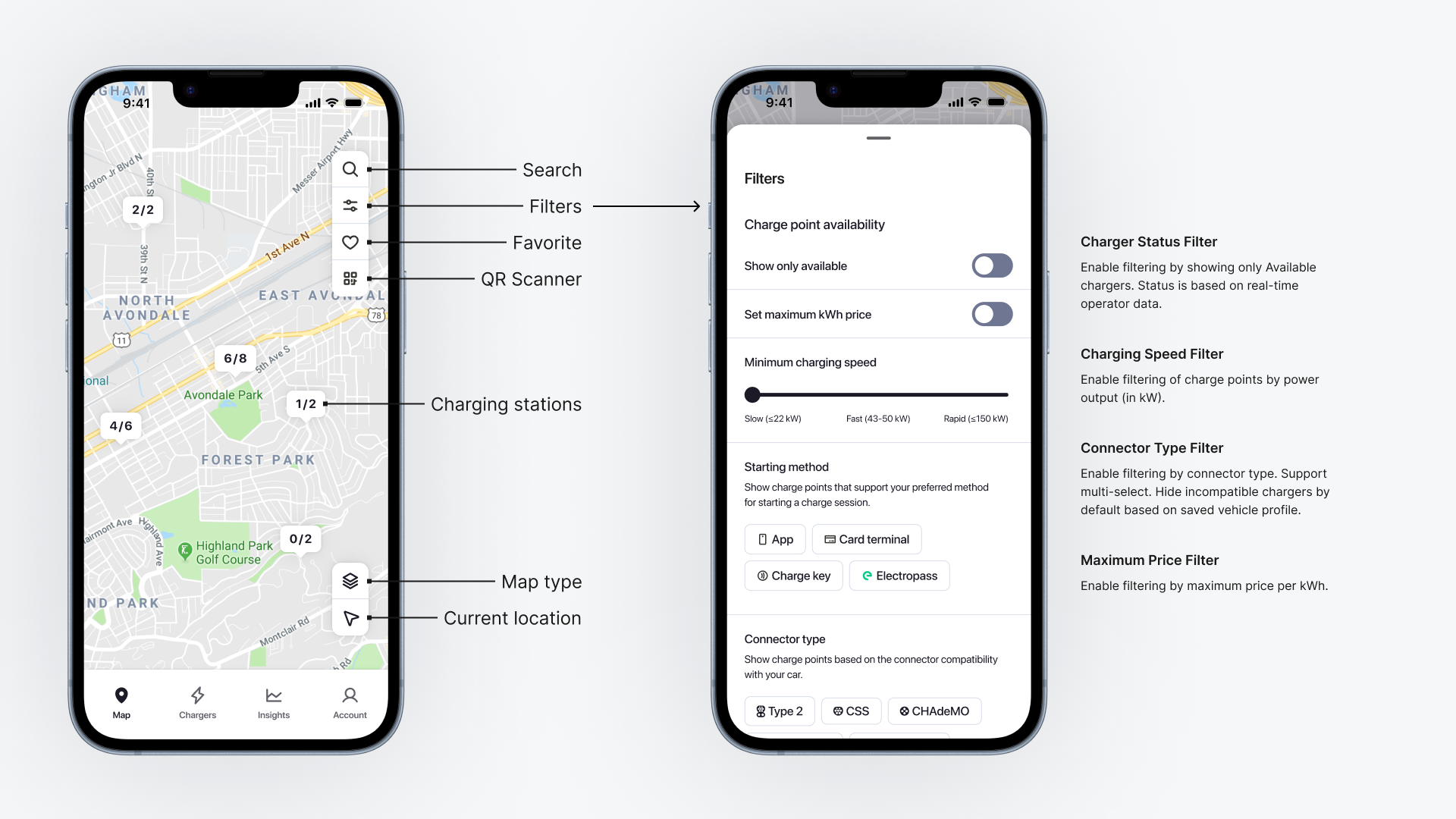 Map filters redesigned to help drivers find compatible charging stations