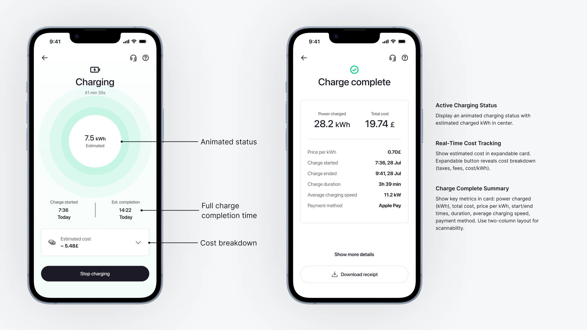 Charge-point features and compatibility information in the redesigned flow