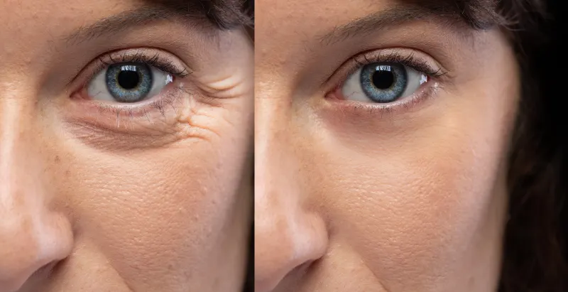 Crow's feet wrinkle treatment before and after at Call of Beauty Encinitas