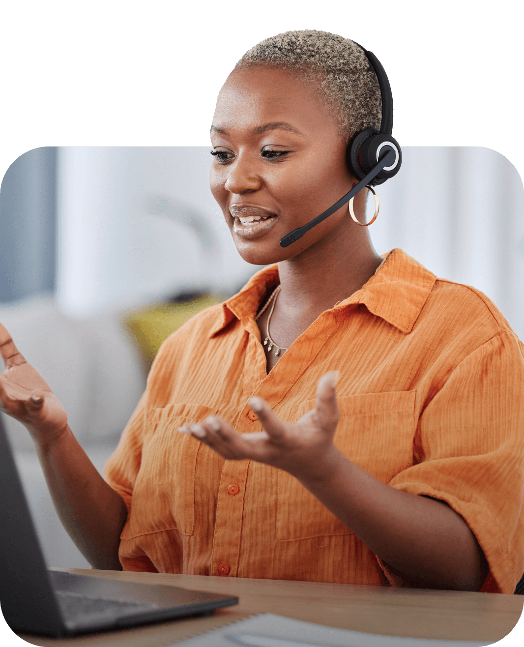 Receptionist talking to customer
