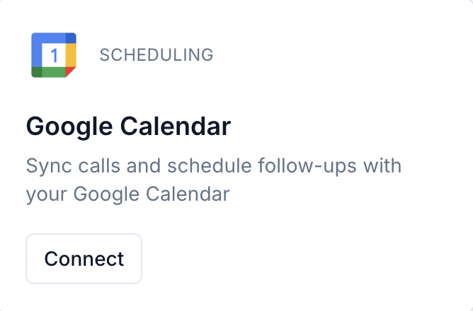 Integration page with Connect Google Calendar button highlighted