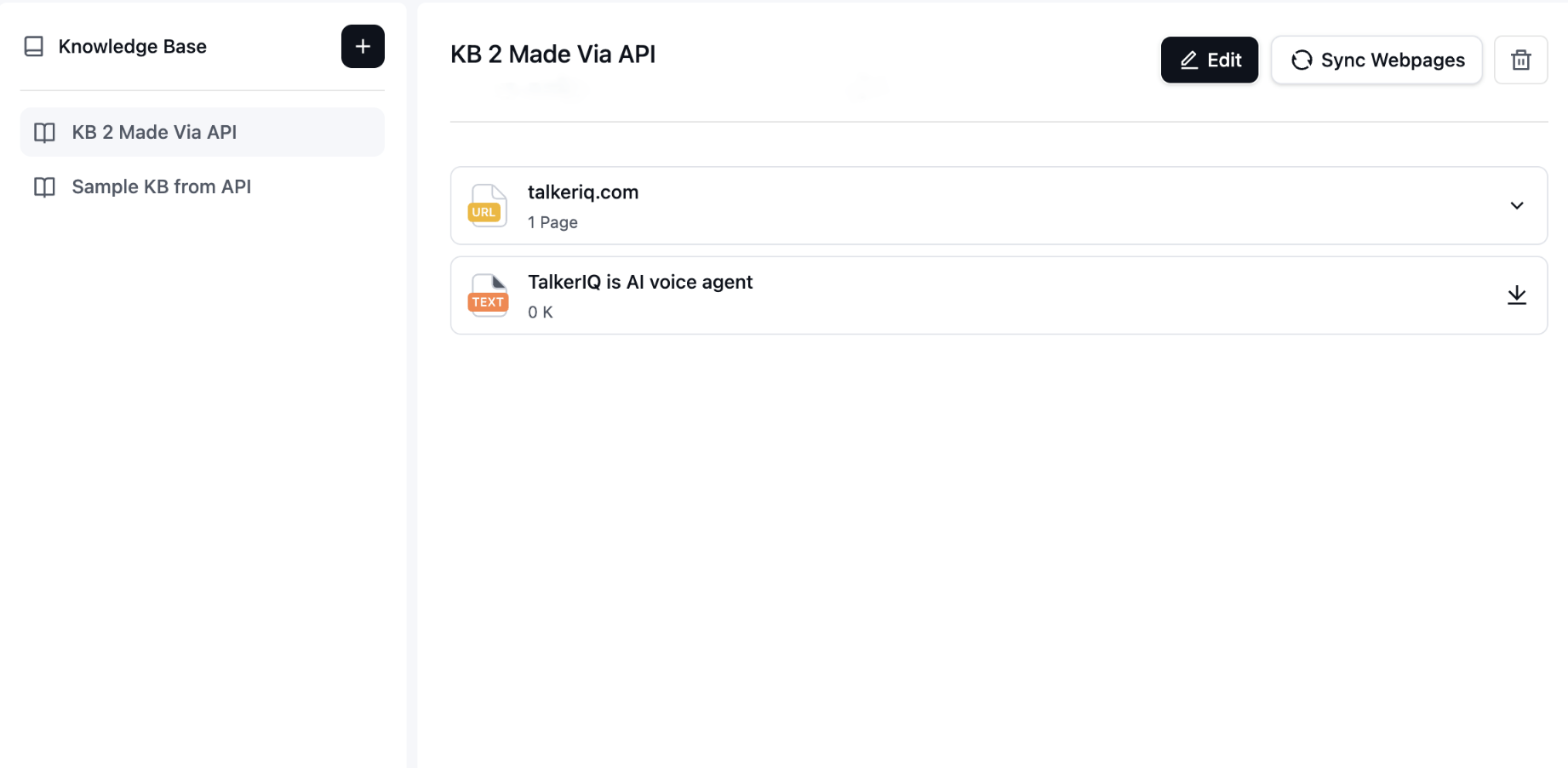 Knowledge Base Dashboard Interface