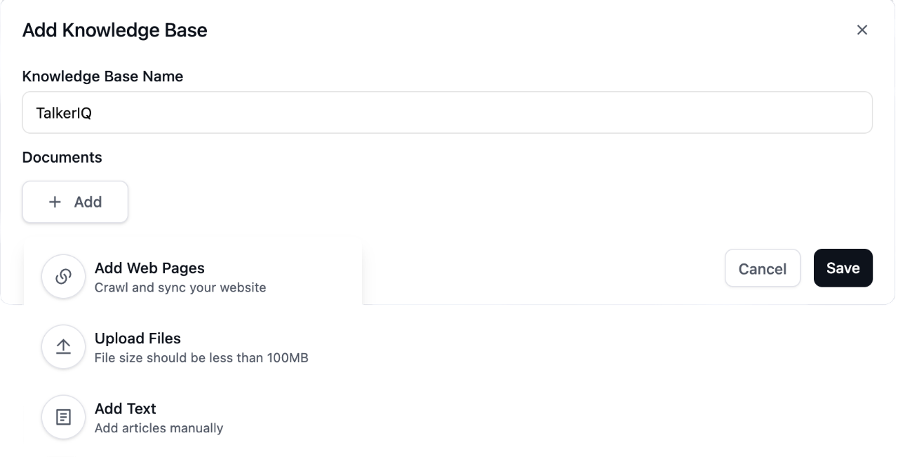 Step 1: Create Knowledge Base Interface