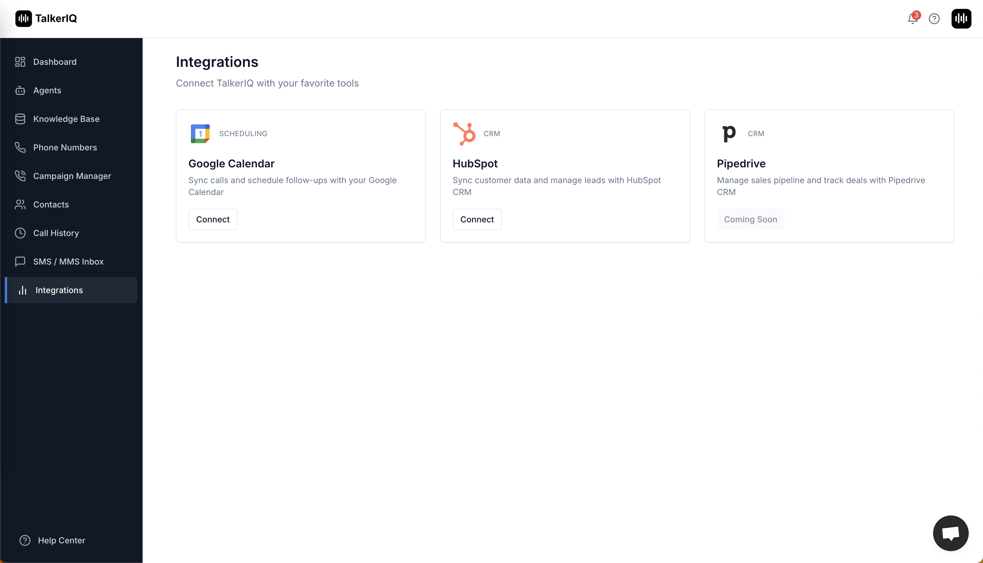 Step 1: Navigate to Integrations and click Connect on HubSpot card
