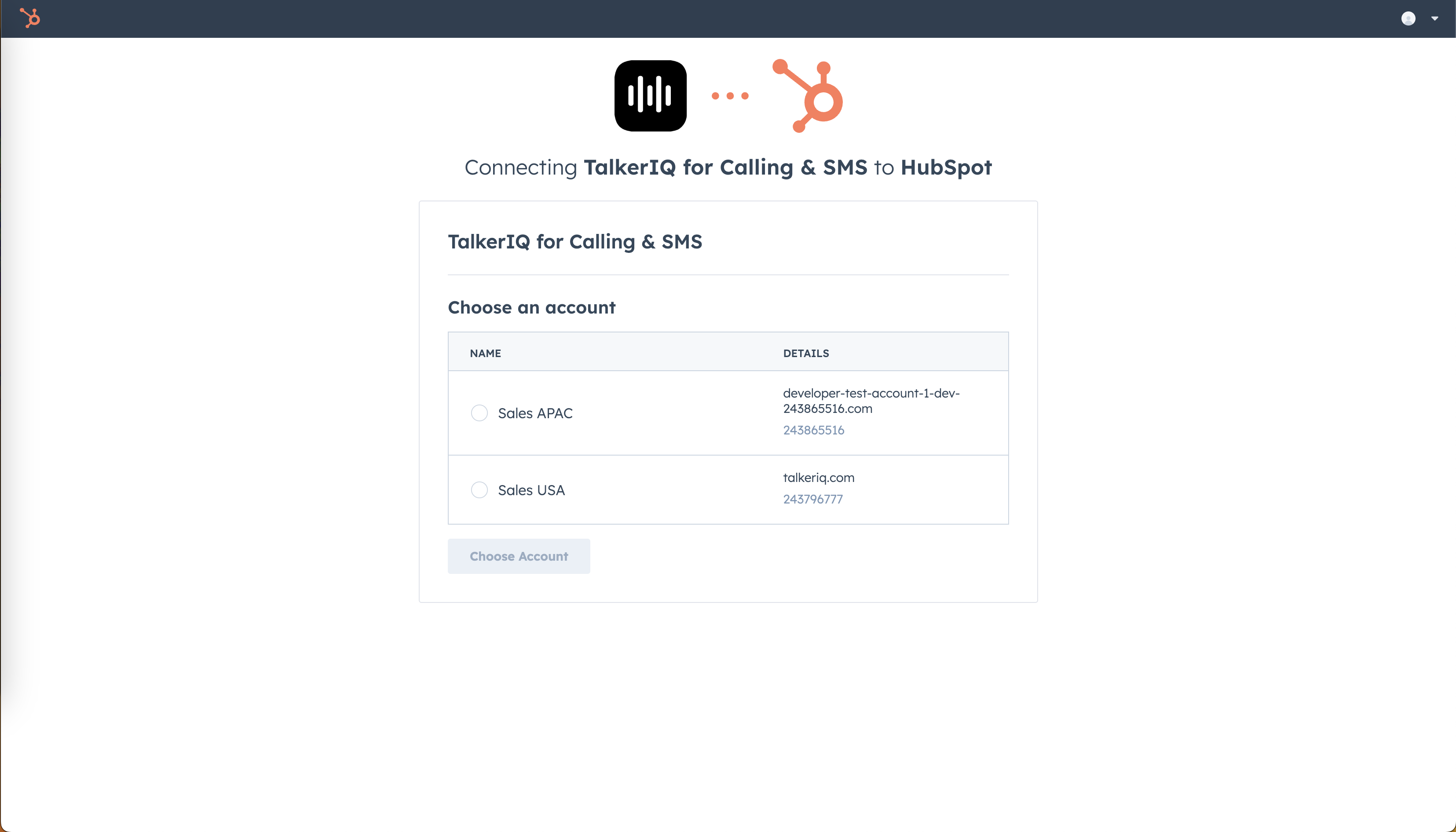 Step 2: Select your HubSpot account on HubSpot's website