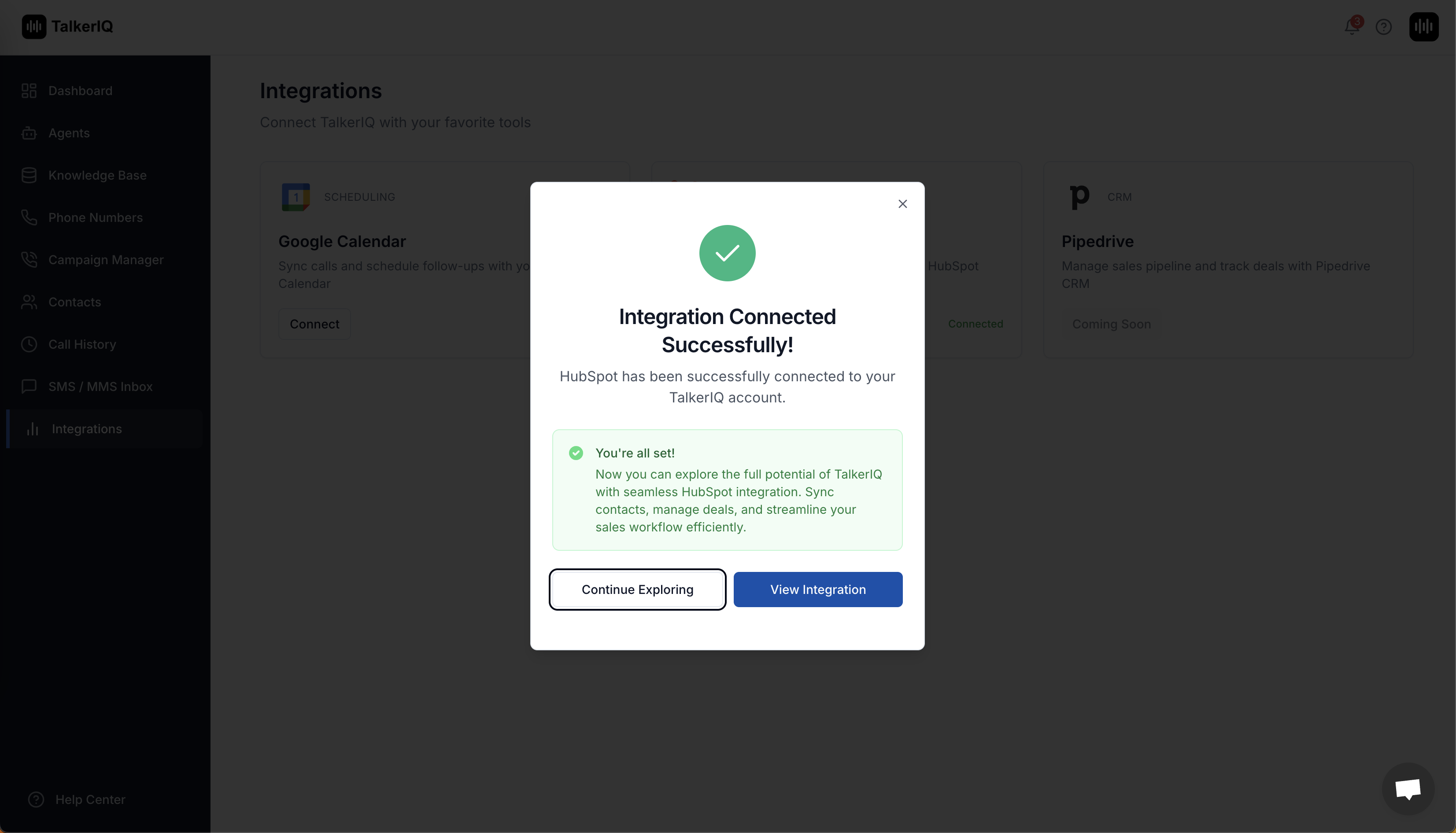 Step 4: Integration complete with success message