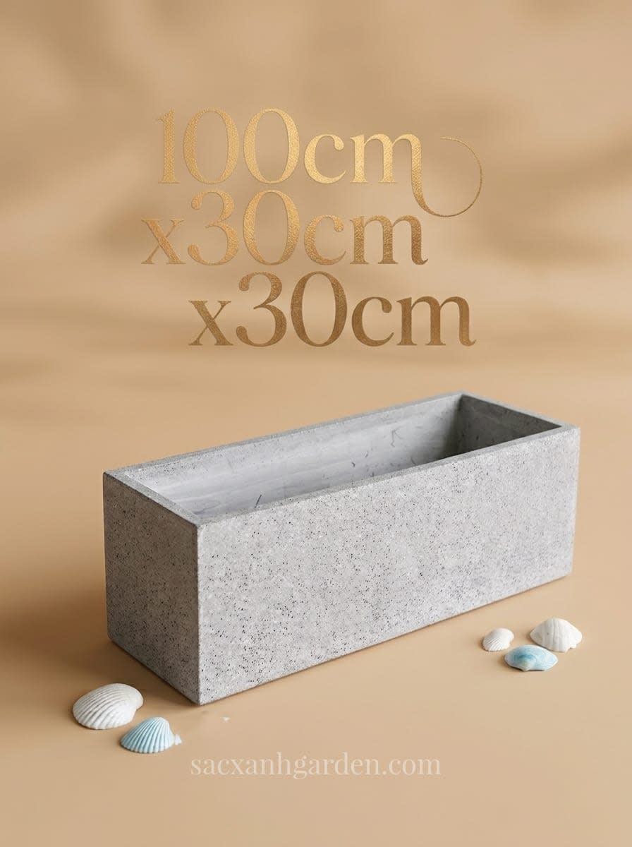 Chậu xi măng đá mài chữ nhật 100x30x30cm