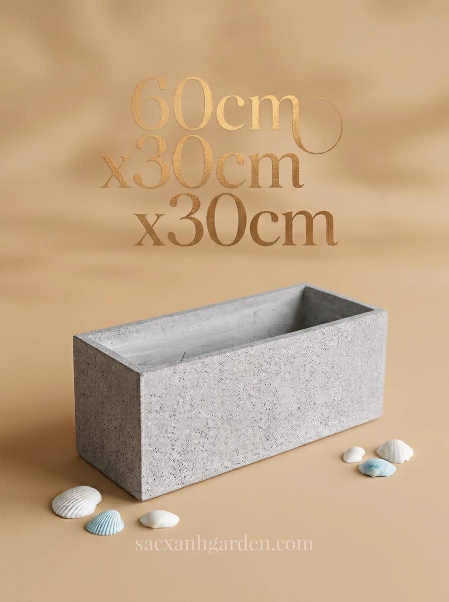 Chậu xi măng đá mài chữ nhật 60x30x30cm