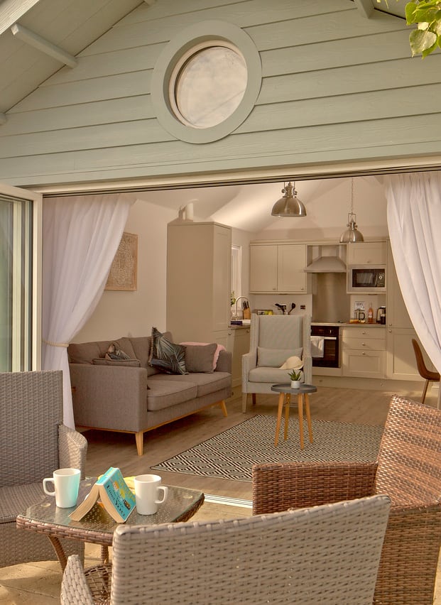 The decking area of our Exclusive Beach Lodge at The Bay Colwell. Book your holiday now!