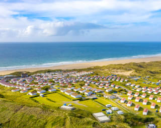 An aerial view over one of our static caravan parks in St Ives Bay.
