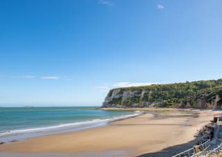 The beach on the doorstep of our holiday park in the Isle of Wight, Whitecliff Bay.