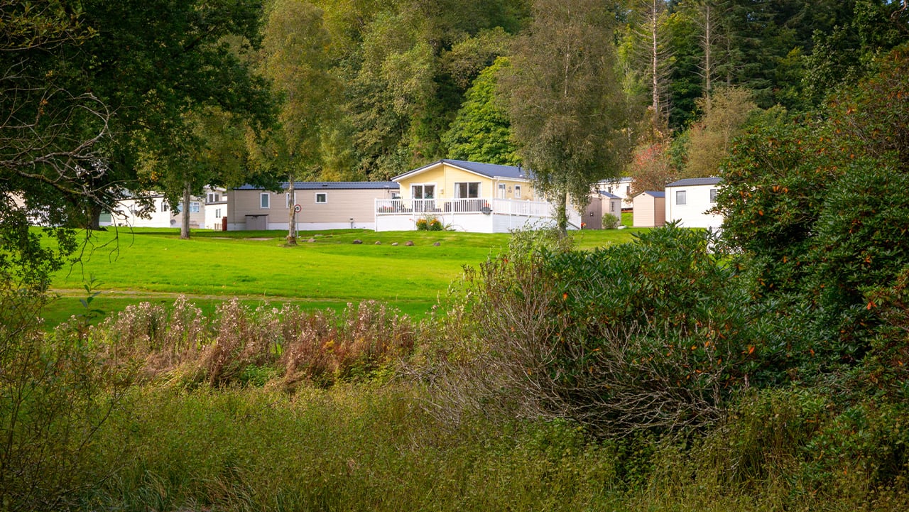Across one of the lakes located at Moffat Manor Holiday Park in Scotland.