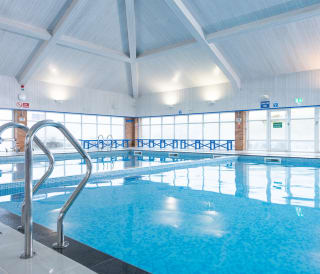 The indoor swimming pool at our holiday park in Cornwall, St Ives Bay. Fun for the whole family.