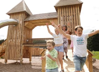 A group of children playing on a wooden climbing frame at Wyvernwood. image