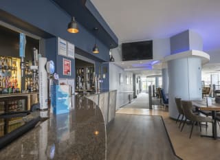 The bar and seating area at The View Bar and Coffee Lounge at Swanage Bay View, Dorset. image