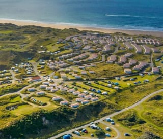 An aerial view over one of our static caravan and touring park, St Ives Bay.
