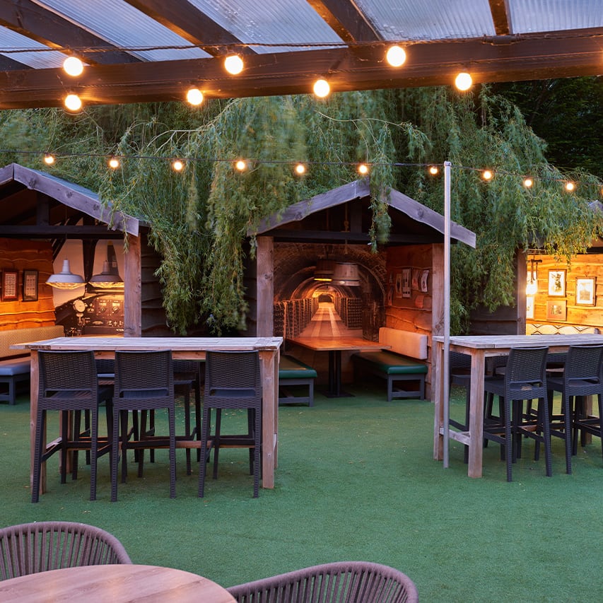 Our garden terrace and outdoor pods are the perfect place for a bite to eat