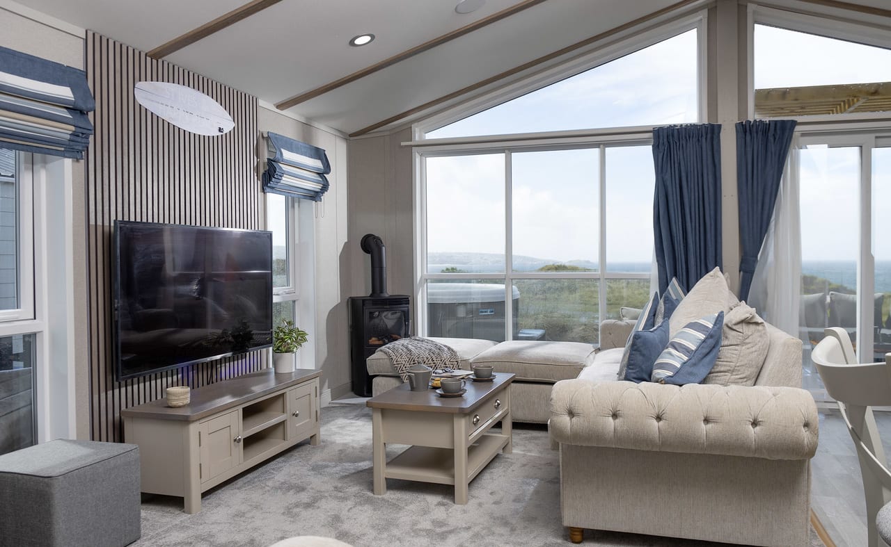 The living area of one of our spacious static caravans in St Ives. Book your holiday now! image