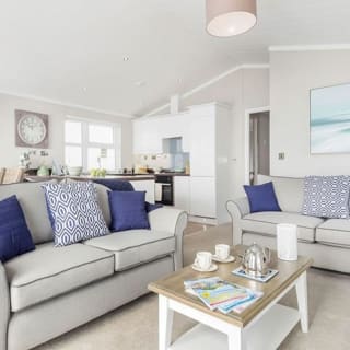 The lounge area of one of our lodges at Bude.